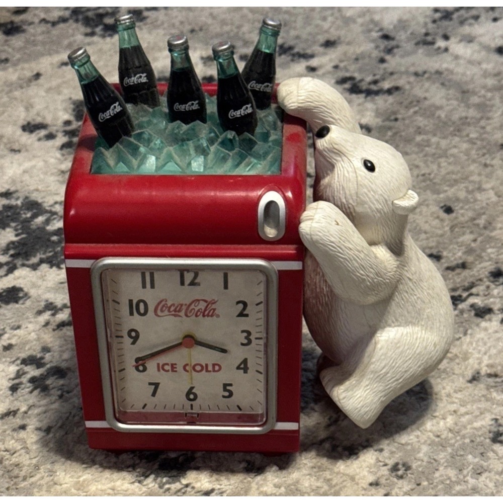 Coca-Cola Polar Bear Alarm Clock Bank Red Cooler Ice Bottles Vintage Soda Decor